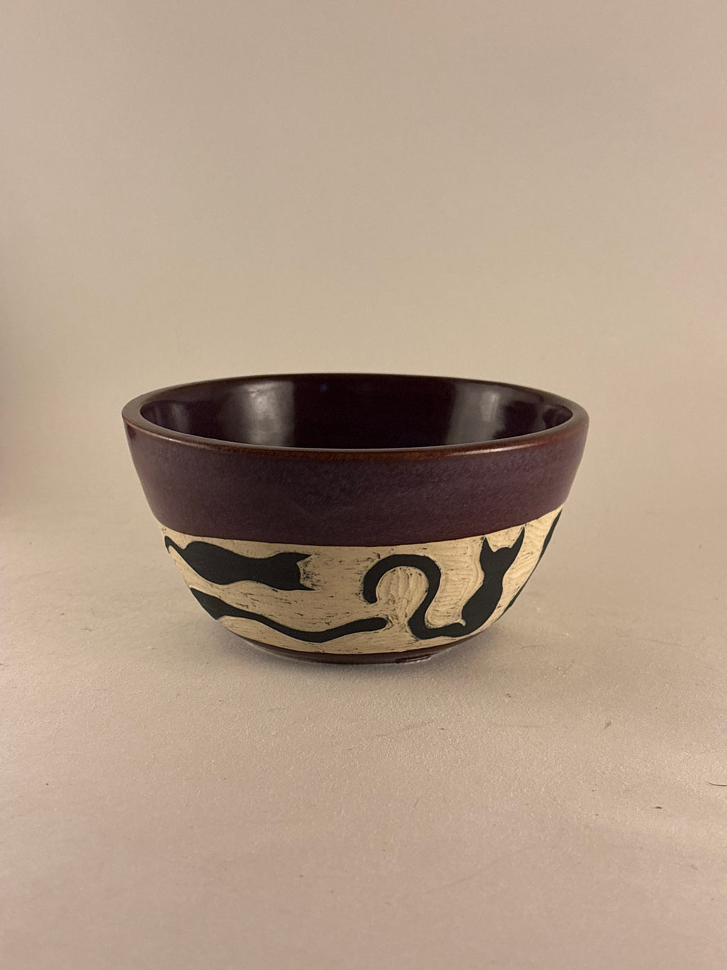 Black Cat Hand-Carved Bowl