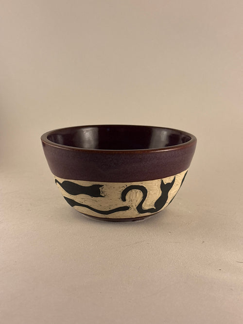 Black Cat Hand-Carved Bowl