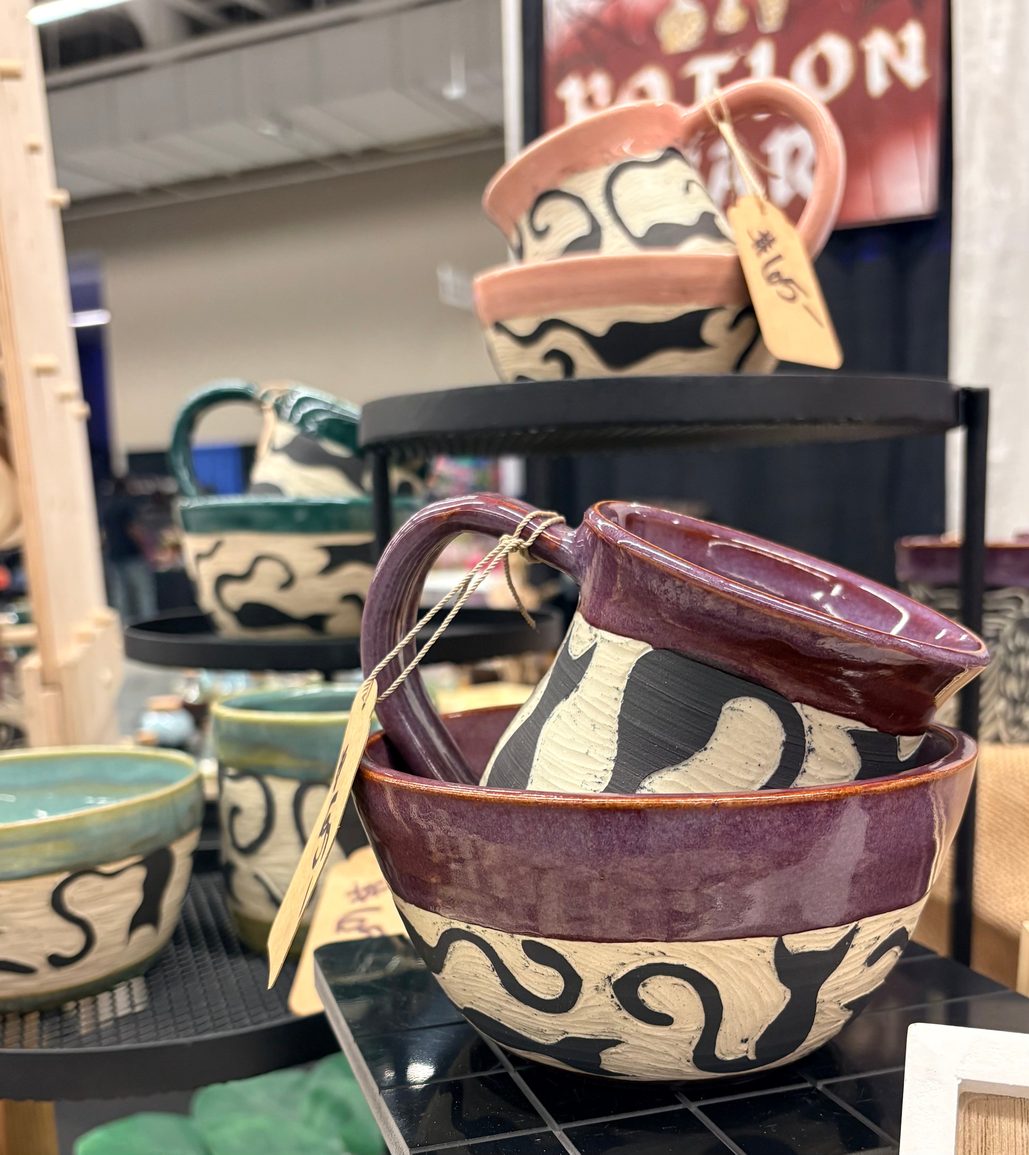 Hand-carved Mug+Bowl Set