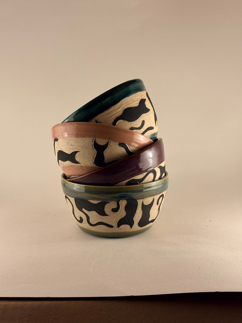 Black Cat Hand-Carved Bowl