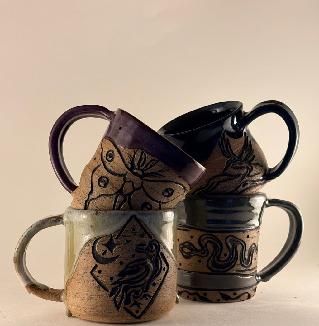 Hand-Carved Gothic Mugs