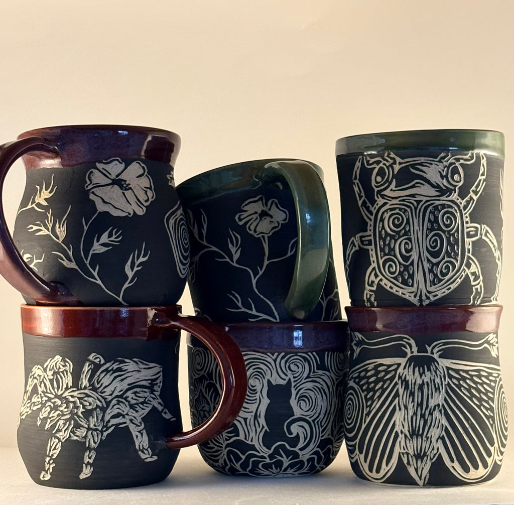 Hand-Carved Gothic Mugs
